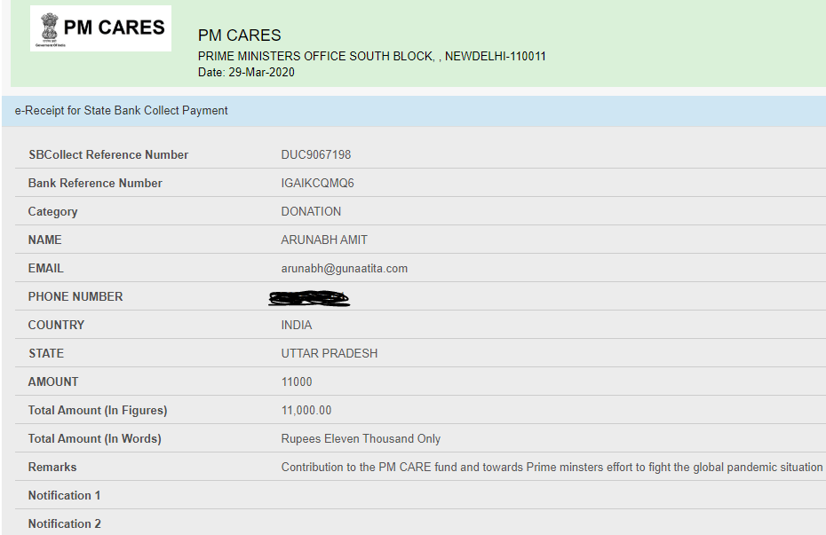 ArunabhAmit's tweet photo. Felt fortunate to have contributed Rs 11000 towards PM CARE. No amount is too small. Together we shall win this #IndiaFightsCorona. Please donate what you can.

https://t.co/hiZ2dQLGqN https://t.co/HMN9OXuti8