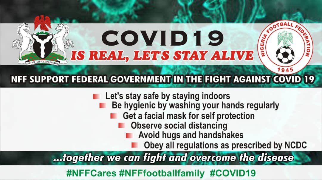 Stay Home and Stay Safe.

<a href="/thenff/">The NFF 🇳🇬</a> and Niger State Football Association care about you and your family.

Together, we shall defeat #COVID19