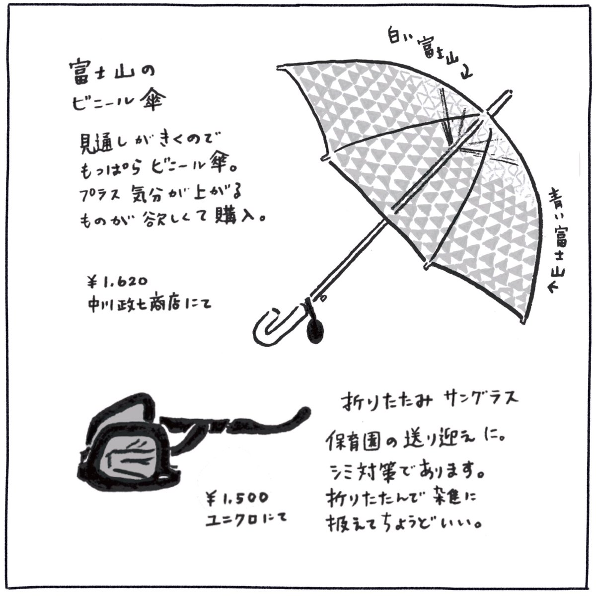 個人的に描いている、請求書を送るときに同封する読みもの「ちいさな経済のはなし」を更新するので、これまでのものをアップします。
(2年前に描いてからそのままだった…)

単に買って良かったものイラストです。経済なので値段を書くことだけルールにしてます。 