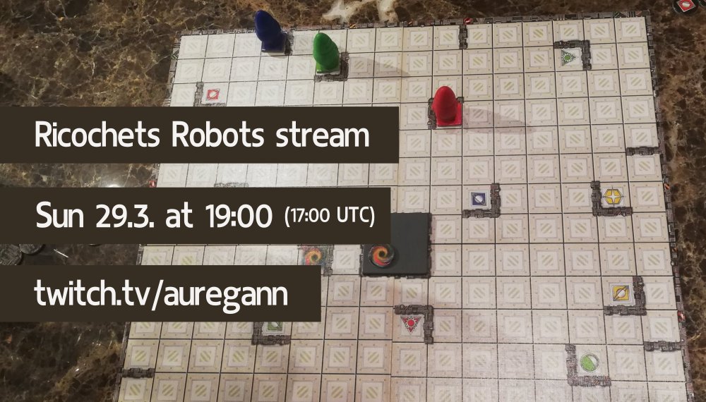 Auregann's tweet photo. Ce soir à 19h je modère une partie de #RicochetRobots en ligne ! Venez jouer avec nous !
Tonight at 19:00 (17:00 UTC) I'll broadcast a #RicochetsRobots game. Come and play if you dare!
🤖 => https://t.co/9qjLwW4lnw https://t.co/MuqjCvEv4B