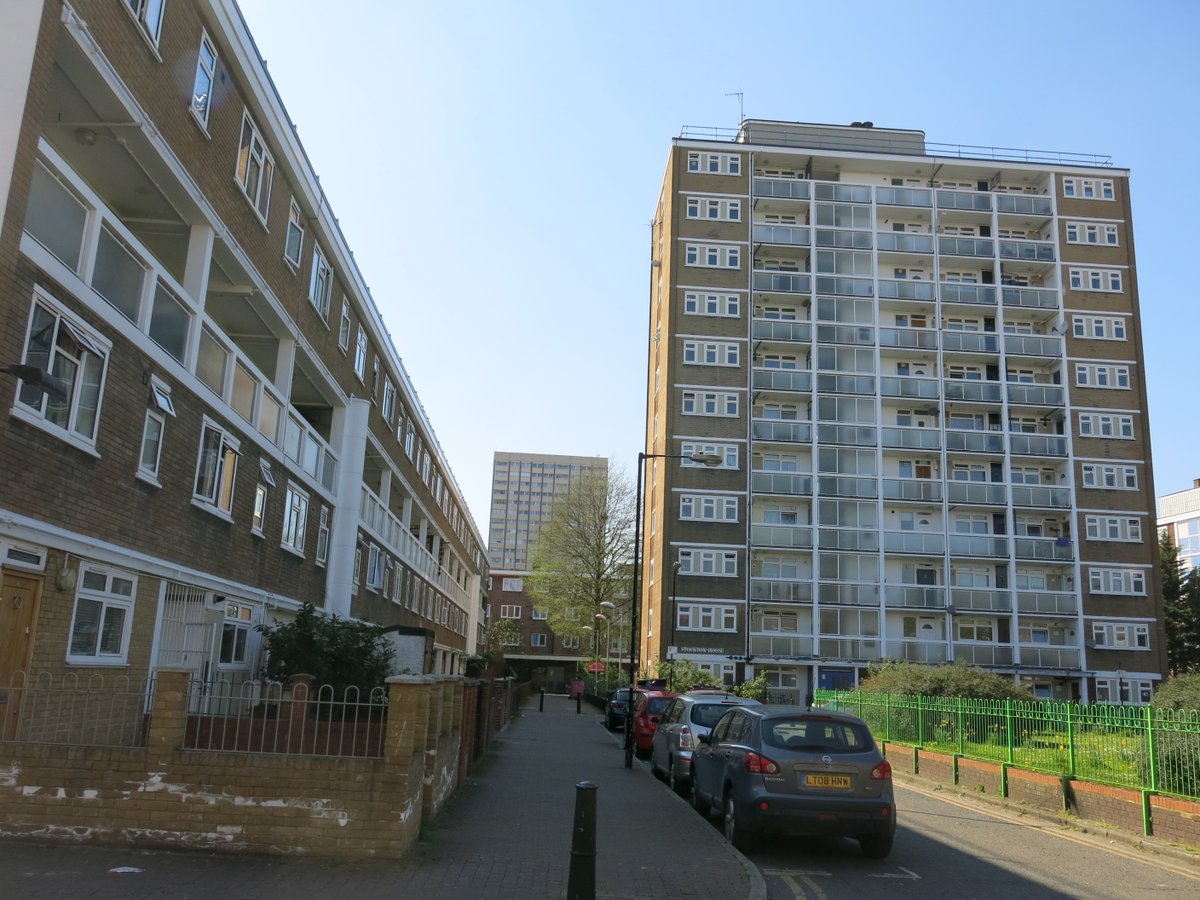 3/ The Chicksand Estate, off Vallance Road. A 1960s London County Council mixed development scheme, it replaced a rundown area of homes and businesses including four former synagogues.