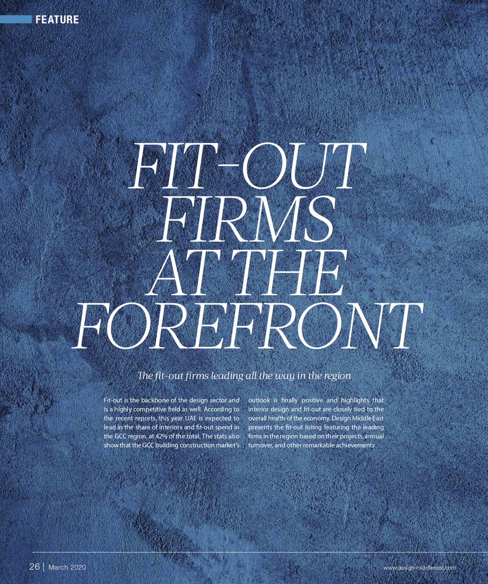 The fit-out firms leading all the way in the region
Featuring: ALEC FITOUT, <a href="/GDMInteriors/">GDM Interiors</a>, <a href="/Altayerstocks/">Al Tayer Stocks</a>, <a href="/HavelockOne/">Havelock One Interiors</a>, <a href="/BondInteriors/">Bond Interiors</a>, <a href="/SummertownUAE/">Summertown Interiors</a>, <a href="/swissinteriorin/">Swiss bureau  </a>, @Depagroup, <a href="/emkay_interiors/">Emkay Interiors</a>, <a href="/atg_interiors/">A&T Group interiors</a>, &amp; more!
bit.ly/340x01S 
 #fitout #fitoutcontractors