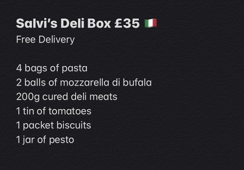 We’ll be delivering Deli Boxes in the Prestwich, Whitefield, Radcliffe and Bury areas today! If you would like one, please email ruby@salvismanchester.co.uk!