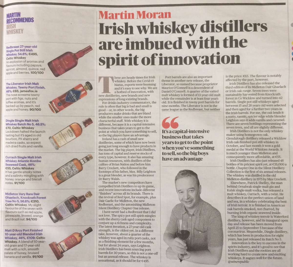 Across both older and newer distilleries and brands, the Irish whiskey industry is a world-leader in innovation.

Nicely-recognised by <a href="/winerepublic/">Martin Moran</a> in today’s Sunday Times.
