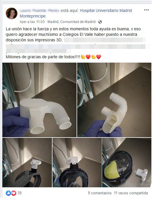 El Hospital Montepríncipe agradece su colaboración a los Colegios El Valle por su colaboración en la confección de dispositivos de uso sanitario #ColegiosElValle