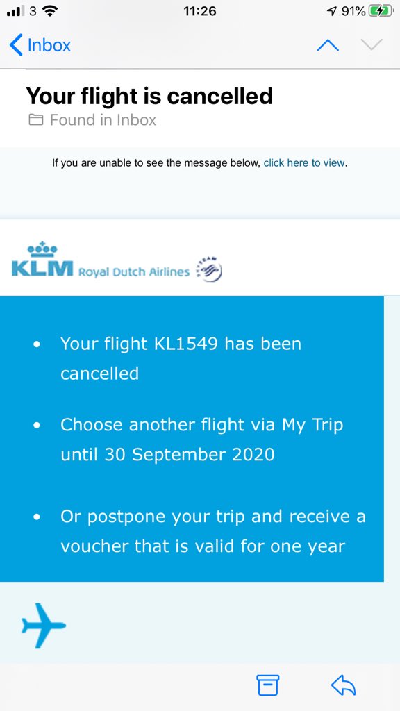 richantsmith86's tweet photo. @KLM How do I go about requesting a direct refund for my cancelled flight rather than getting a voucher? https://t.co/ucaPXJF3ue