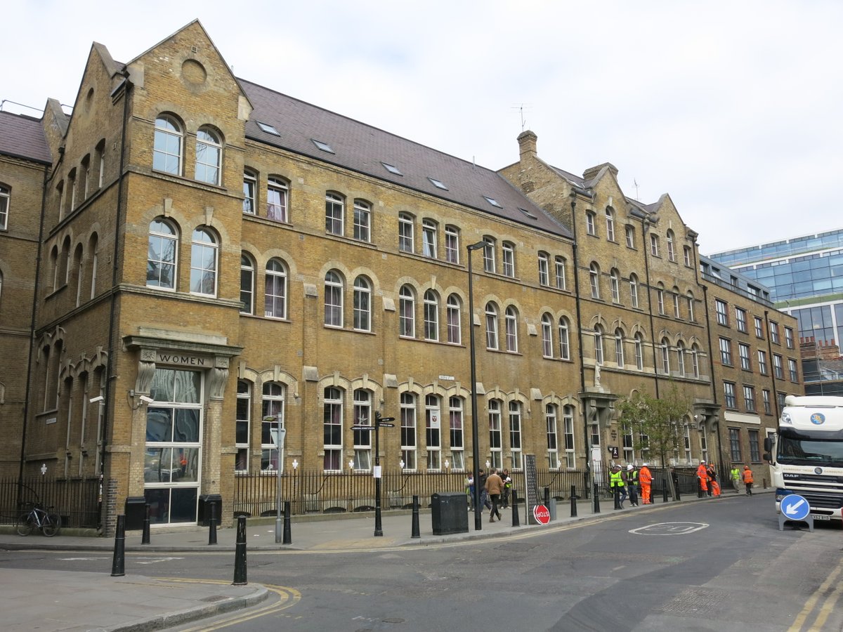 9/ Across to Crispin Street, Providence Row, a night shelter housing 350 women and children and 50 men, founded by Father Daniel Gilbert and Sisters of Mercy in 1860. The currently building (closed 2002, now student accommodation), designed by Messrs Young, opened in 1868.