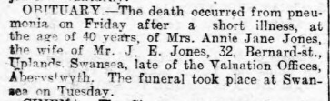 However, by this point (8/11/18); it was clear the influenza was becoming more and more of a problem in the Aberystwyth area – with several deaths documented many, such as Mrs Annie Williams at quite a young age.