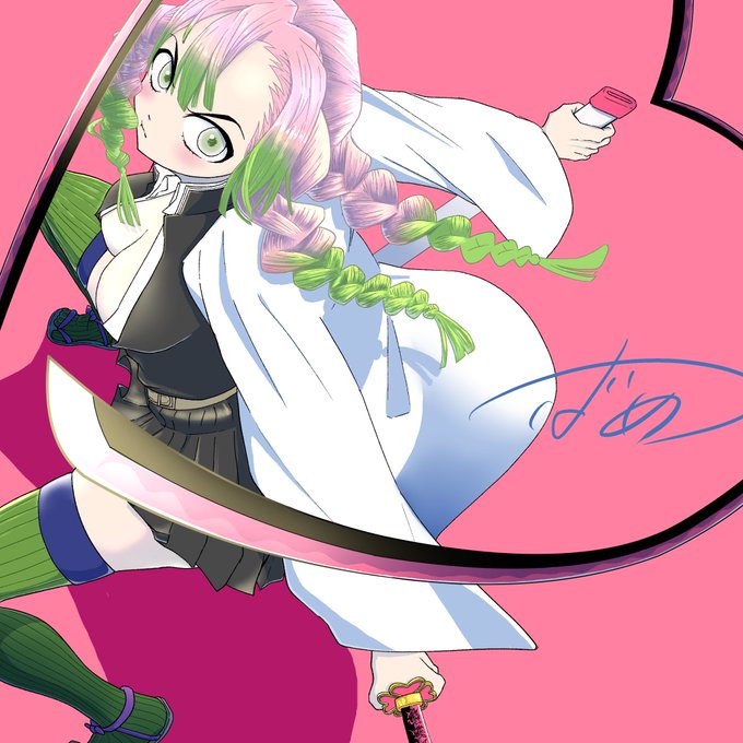 つばめんさんがTwitterに投稿した甘露寺蜜璃(鬼滅の刃)のイラスト。