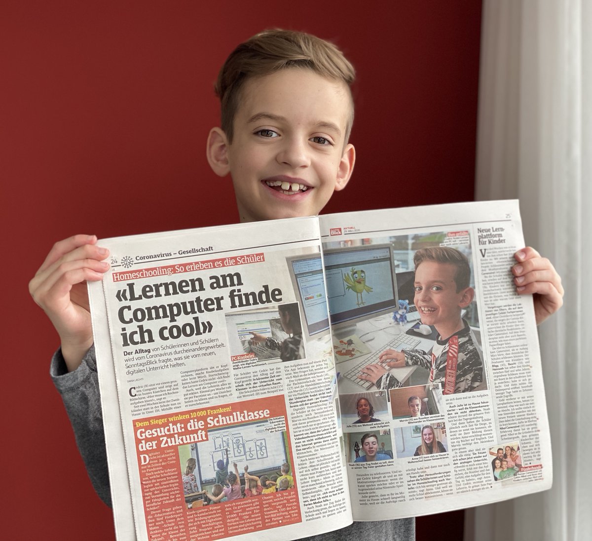 Dank Homeschooling, Cedric im heutigen SonntagsBlick #stayathome #homeschooling