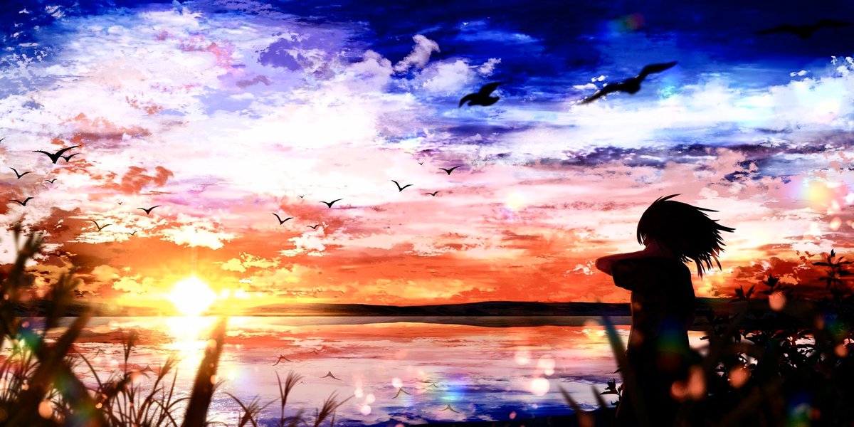 1girl sky scenery solo sunset long hair star (sky)  illustration images