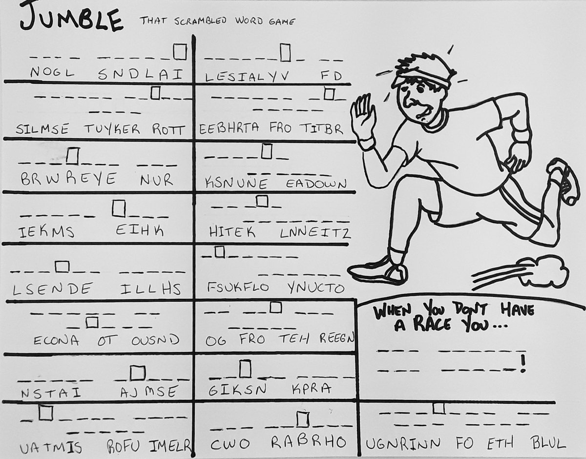 SmithtownRunCo's tweet image. 📰Sunday Morning Mega Jumble📰
Arrange the mixed up letters to spell out some of SRC's favorite races &amp;amp; runs. Then take the letters in squares and arrange those to spell the final answer. Once finished visit the link in our bio. Good luck!
#SmithtownRunningCompany #SRCKeepsMoving