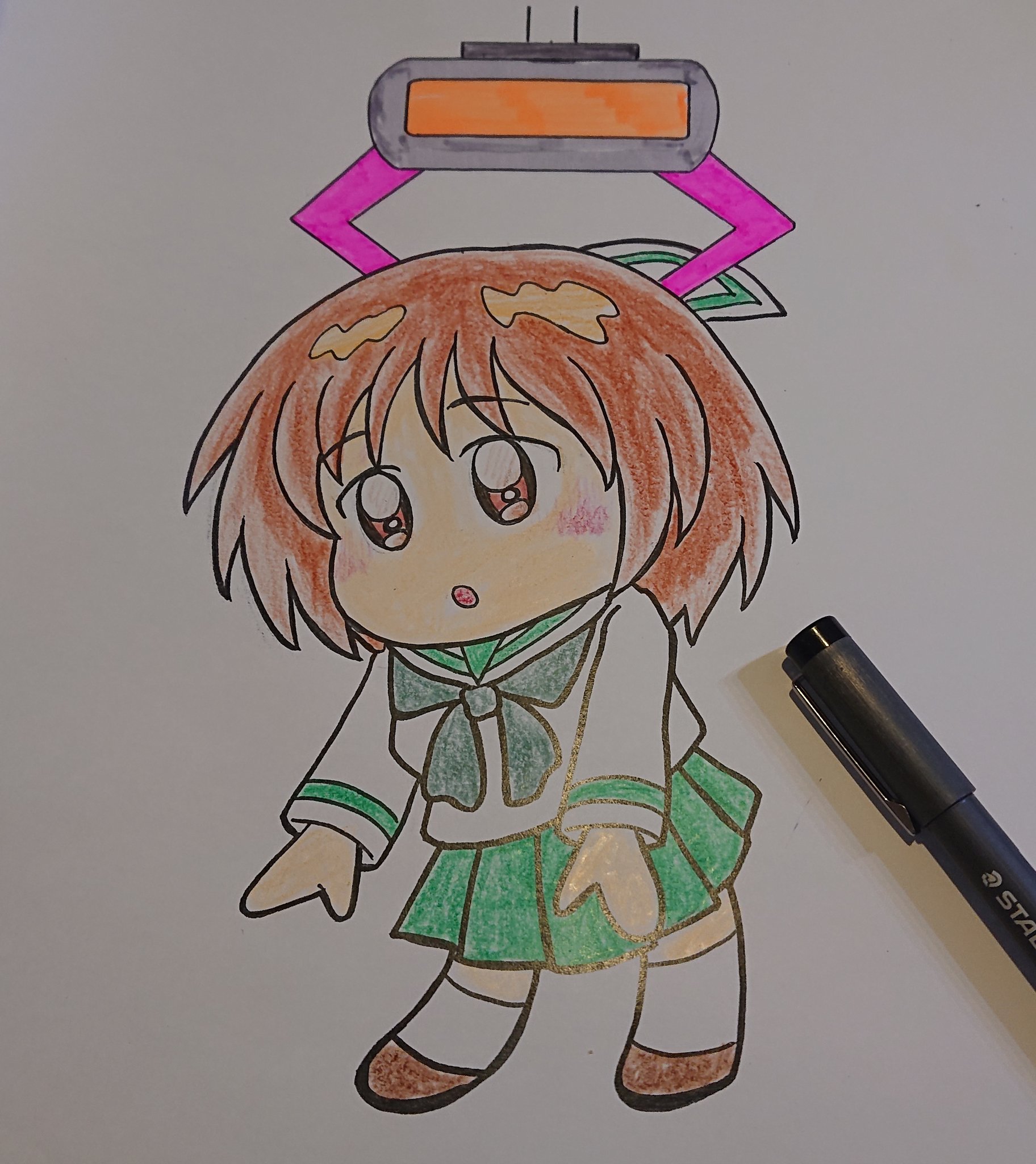 すももプリン A Twitter お題 丸山紗希 久々のカラー丸山紗希ちゃん クーピーペンシルと蛍光ペンで塗りました おまけに紗希ちゃんの四コマ漫画を ガルパン版深夜のお絵描き60分一本勝負 0329 ガルパン版深夜のお