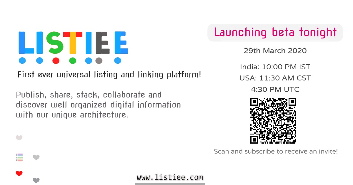 Listiee01's tweet photo. We are #launching tonight. Scan the QR code and subscribe to receive the #beta #invitation .

#startups #launch #listiee #Collaboration #socialnetworking #Digital #information #Indian https://t.co/cxfOum2uup