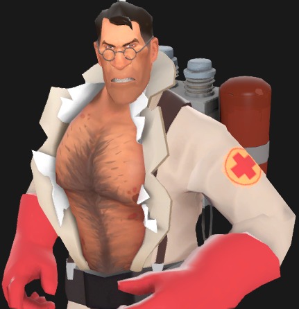 TF2 Hat of the Week on X: This week's cosmetic is the Burly Beast, which  is for the Medic. It rips open his coat to reveal a muscular chest and  torso with