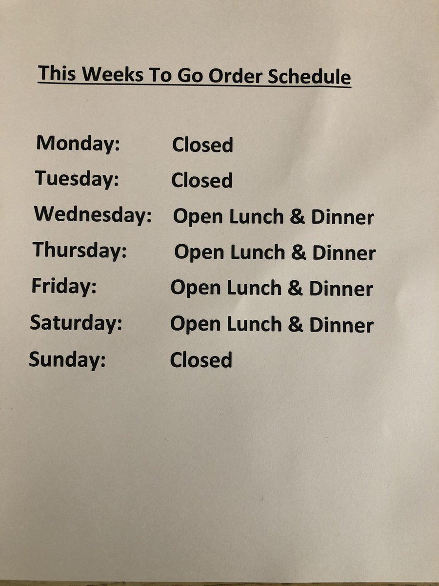 GrilleonMain's tweet photo. This Weeks #Togo order Schedule. https://t.co/RQoZKa4aHc. 803-276-8332 . Can’t wait to hear the phone start ringing on Wednesday!!!! https://t.co/JtBQ88fpez