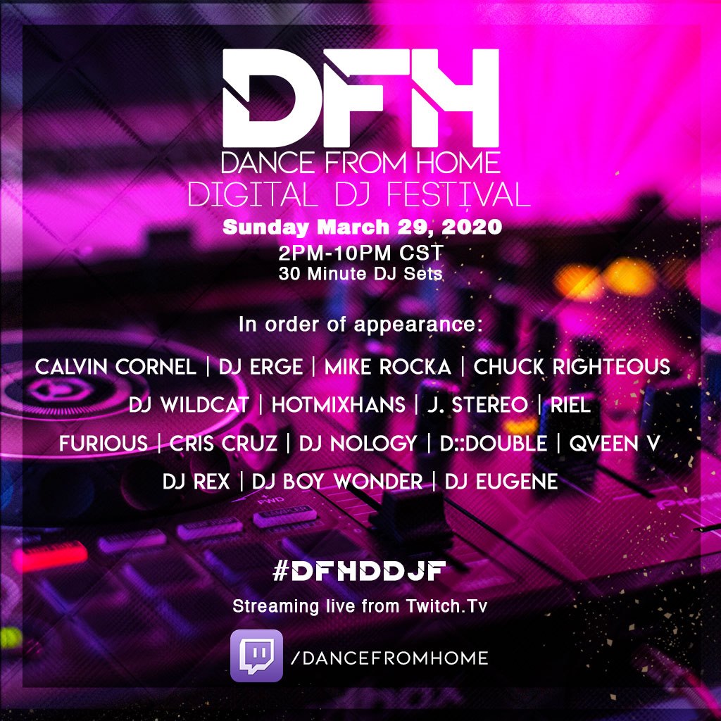 jeffmabi's tweet photo. We're live today 2PM - 10PM CST with 16 more DJs representing the Midwest and West Coast! Stream the entire show on our new Twitch channel https://t.co/4lTPISDCQT #DFHDDJF https://t.co/EYW95NT9g9