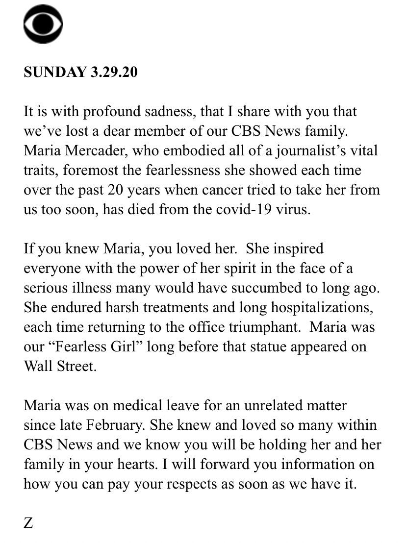 Cbs News Executive Maria Mercader Dies From Coronavirus