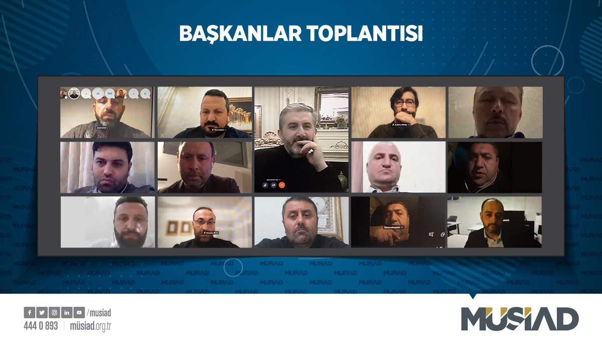 MUSIAD's tweet photo. Genel Başkanımız @AKaanTR, ülkemiz ve dünyadaki #Covid19 gelişmelerine ilişkin tedbirler ve destek çalışmalarını yurt içi ve yurt dışı şube başkanlarımız ile gerçekleştirdiği online toplantıda değerlendirdi. https://t.co/qTpm0YyyCg