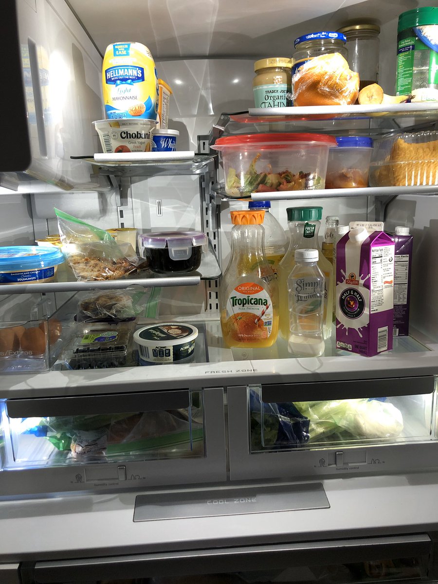 rorishapiro1's tweet photo. The fridge today. My mom and I took everything out, scrubbed down all surfaces. We’re thinking of venturing out Tuesday. Or tomorrow.
#SundayMorning #Quarantine #StayAtHome #FridgeGame https://t.co/ZhB3TEeLMY