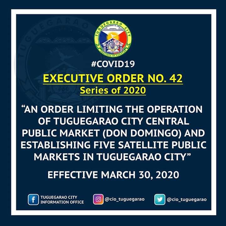 csukomyu's tweet photo. #KomyUnity | Tuguegarao City reminds the public that the modified daily market operations of Satellite Markets and the Tuguegarao City Central Public Market (Don Domingo) will be effective starting tomorrow, March 30 amid the #COVID19 threat. https://t.co/DFe4bnEVFi