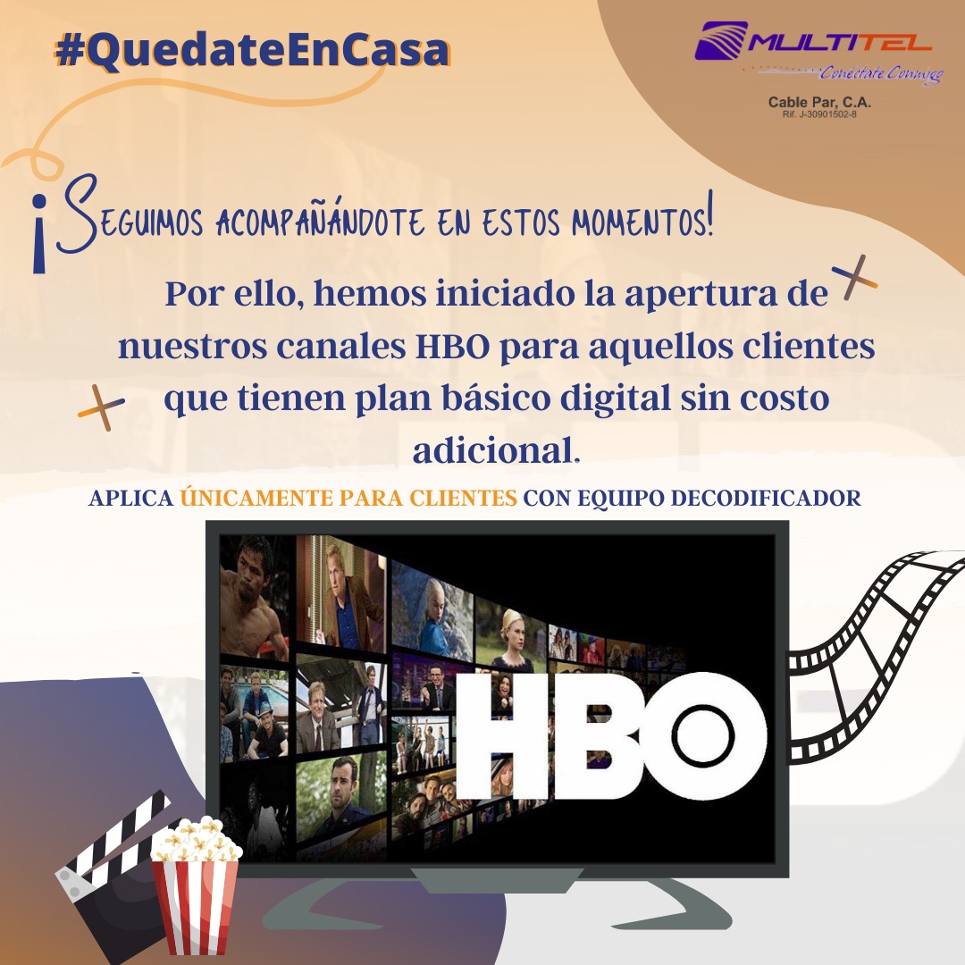 cablepar's tweet photo. Multitel Cable Par ahora te acompaña con más contenido para ti y toda tú Familia. Disfruta la apertura de las señales de HBO HASTA EL 31 MARZO.
SÓLO PARA CLIENTES CON DECODIFICADOR
#EnCuarentena #QuedateEnLaCasa #multitel #cablepar #aragua https://t.co/vjRowjYfPR