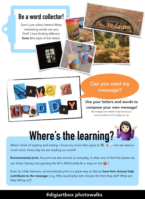 tina_zita's tweet photo. Good Morning on this 🌧 day!

Another photowalk card is ready. On the hunt for letters.

If you want the printable version click here: https://t.co/41eMgJNvhp

See thread for the first card on shapes. Happy 📸 snapping! 
#onted #peel21st #covidED #remotelearning https://t.co/6KmzjfWkb5