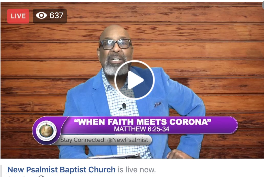 S/o to the online worship services. I really appreciate the churches like  @NewPsalmist using live streaming to spread the gospel while maintaining  #SocialDistancing in the time of  #Coronavirus crisis. TY this is responsible faith leadership.  #COVID19  https://www.facebook.com/newpsalmist/videos/546100539440014/?v=546100539440014&notif_id=1585488588991875&notif_t=live_video