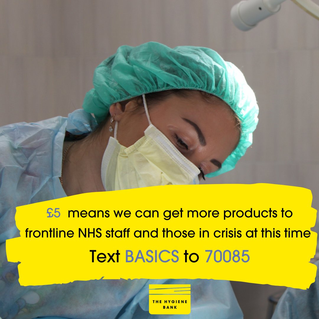 thehygienebank's tweet photo. Saved money by working from home and staying in? If you are able, please text the word BASICS to 70085 and give £5. Every penny means we reach more people in need including NHS frontline staff. #MakeADifference #TheHygieneBank #NHSHeroes #Covid19 https://t.co/EgGkmEImAc