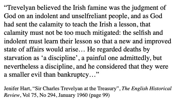 We tend to assume that our government would *never* consciously do anything to damage its own people... Trevelyan, however, took the psychopathic view that the famine was divine intervention on the feckless poor...    #history  #famine  #Ireland  #capitalism