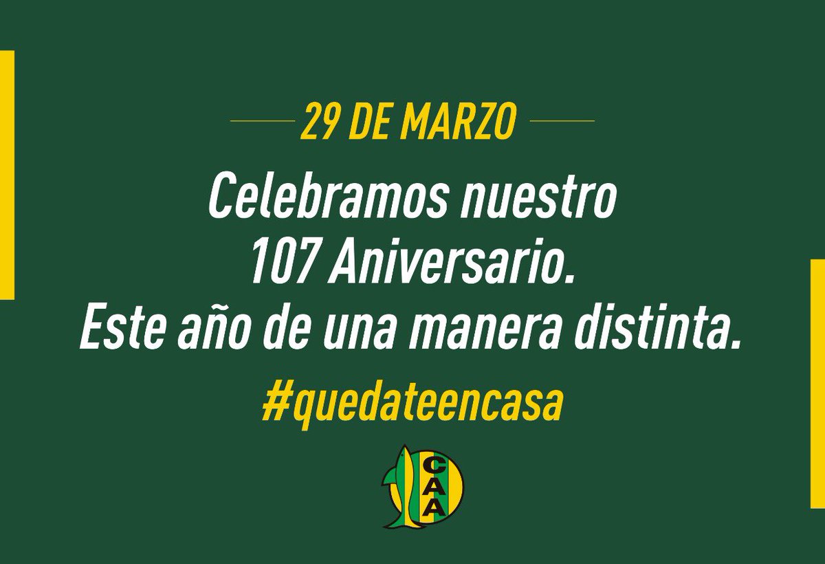 Hoy 29 de marzo celebramos nuestro 107 Aniversario 💚💛. Este año, de una manera distinta🦈🔰⚽️. #Quedateencasa  #AldosiviesMardelPlata #CadadiateQuieromás 💚💛 #VamosTiburón