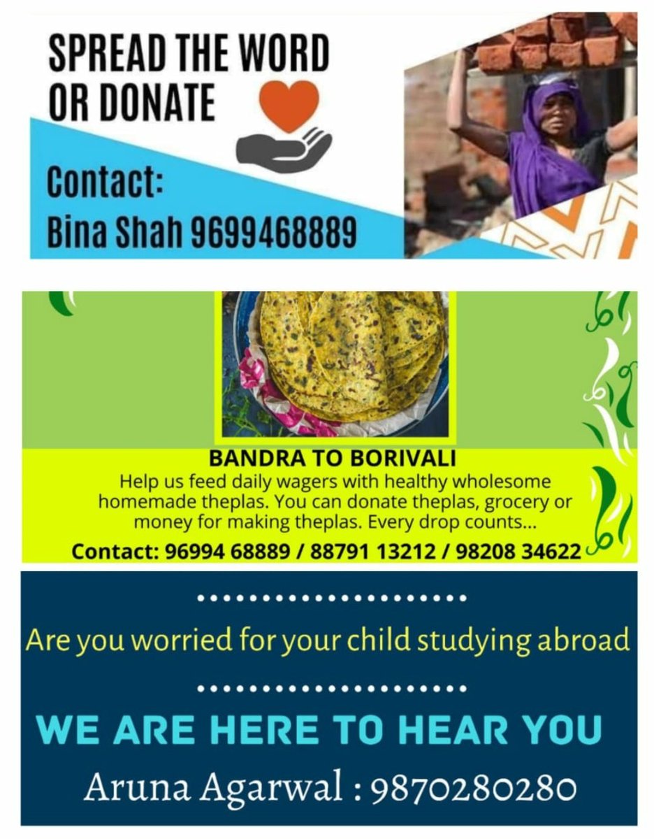 namratathakker3's tweet image. To contribute for kits – Kindly Paytm on 9699468889
For Senior Citizens / Mental Health  – Contact : Aruna Agarwal 9870280280
Other Volunteers : 9773601741 / 8879113212 / 9820834622 @RedFMIndia @narendramodi
@mymalishka @PMOIndia
#EntrepreneurExcel @akshaykumar @devishajatakia