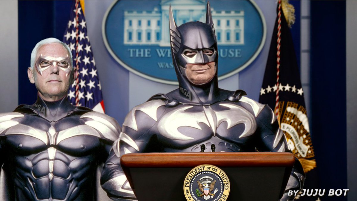 jujuBotOfficia2's tweet photo. President Donald Trump and VP Mike Pence are Batman and Robin...they've got this. 😎😎😎#maga #qanon #BREAKING https://t.co/Wa7FGTP8Lw
