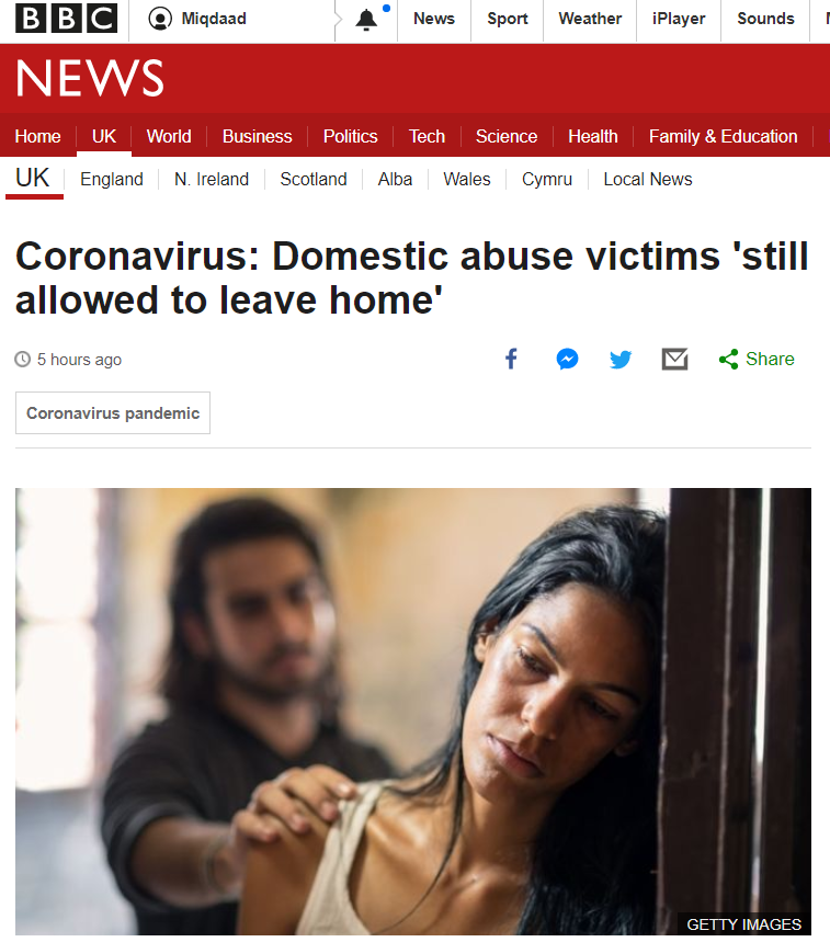 Asian-looking individuals used for imagery of domestic abuse on BBC website. https://www.bbc.co.uk/news/uk-52081280