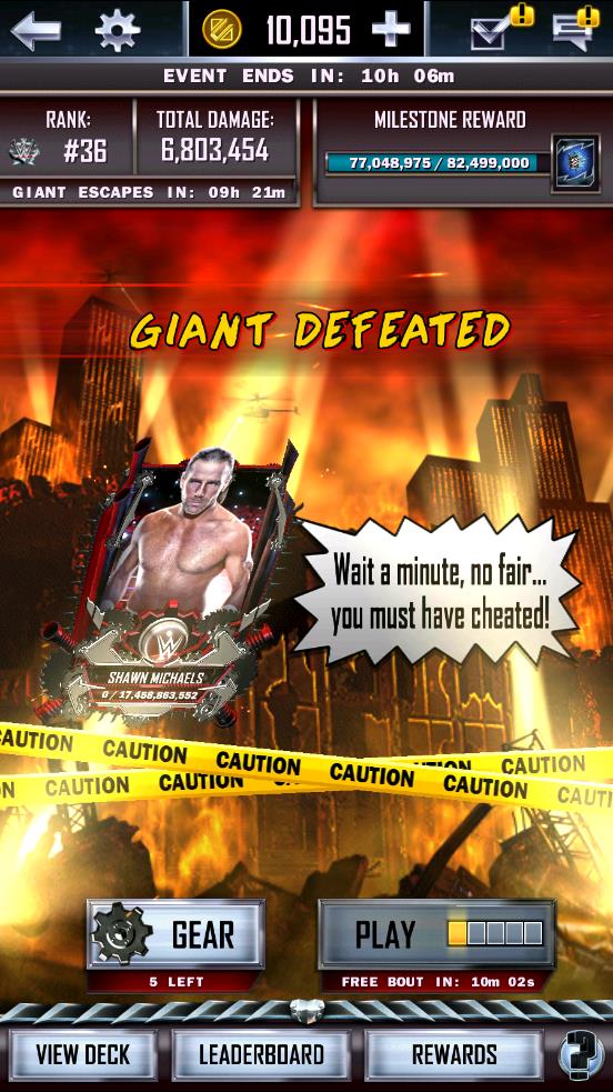 Marcinholivelp's tweet photo. Good Job @WWESuperCard putting a small Giant that escapes in like 10 Hours and ruining the Chance of a lot Player of getting their Cards done towards the end of the Event #WWESuperCard 😡 https://t.co/nQS4f8c5uo