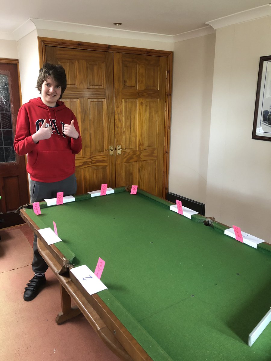 Mia_Cluer's tweet photo. When the one thing heโs misses about school is his #tabletopcricket so his dad improvises using his snooker table @LordsTaverners art sessions this week is to make some players https://t.co/wmvm4qHIRP