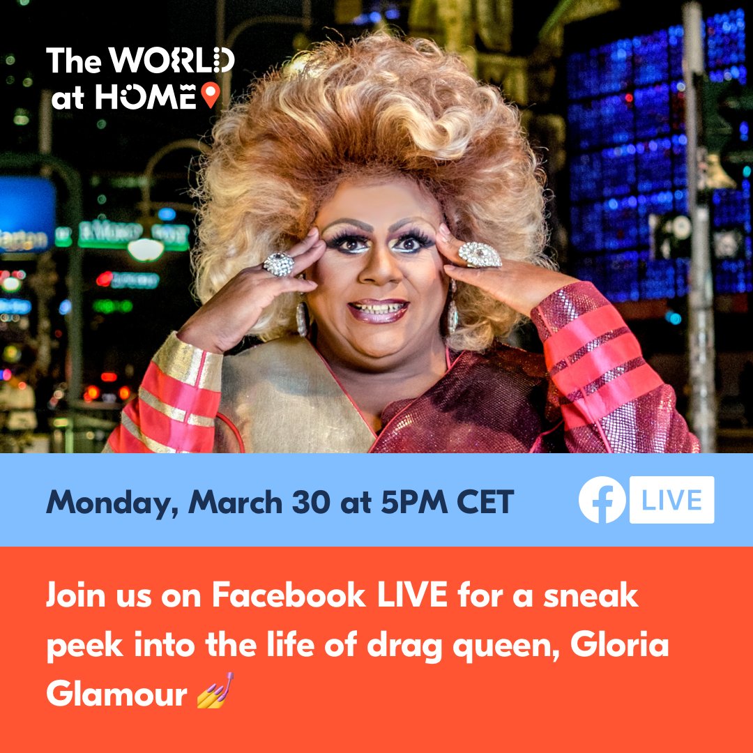 GetYourGuide's tweet photo. It’s time to get fabulous! Join Gloria Glamour for a live online intro to life as a drag queen this Monday, March 30 at 5pm CET on Facebook Live.

She can’t host her GetYourGuide walking tour in Berlin at the moment, so we’re bringing her live into YOUR living room instead 💋 https://t.co/FozahcLHfC