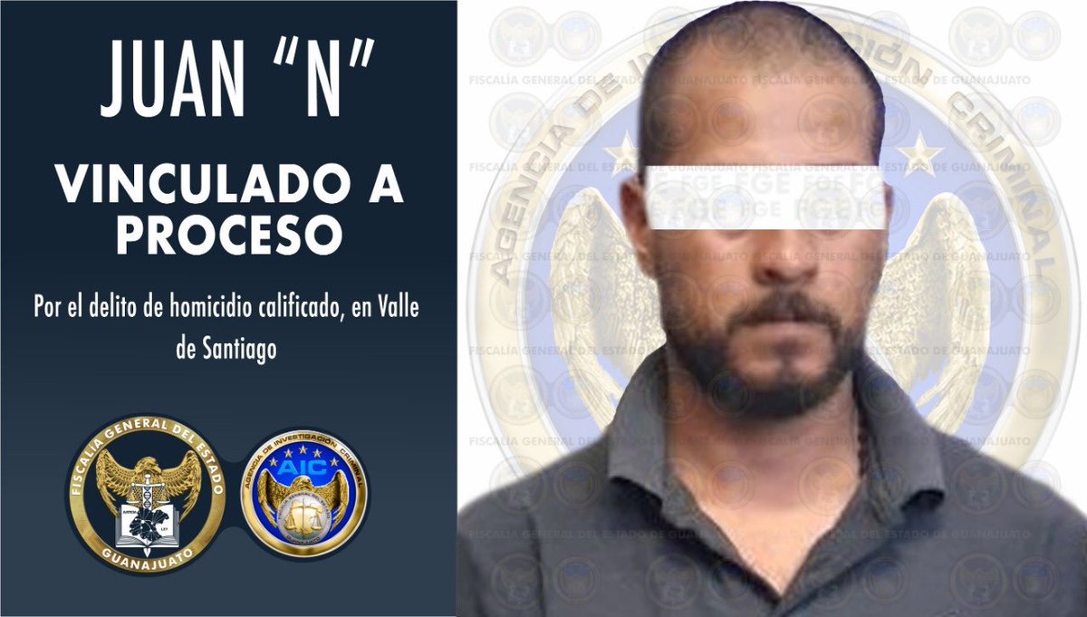 FGEGUANAJUATO's tweet photo. Bajo cargos de homicidio, la Fiscalía General del Estado detuvo a un hombre y lo puso a disposición de un Juez quien estableció que existen elementos suficientes para vincularlo a proceso por el delito en agravio de su pareja, hechos del pasado 22 de marzo en #ValleDeSantiago https://t.co/ttP2ZtjPD4