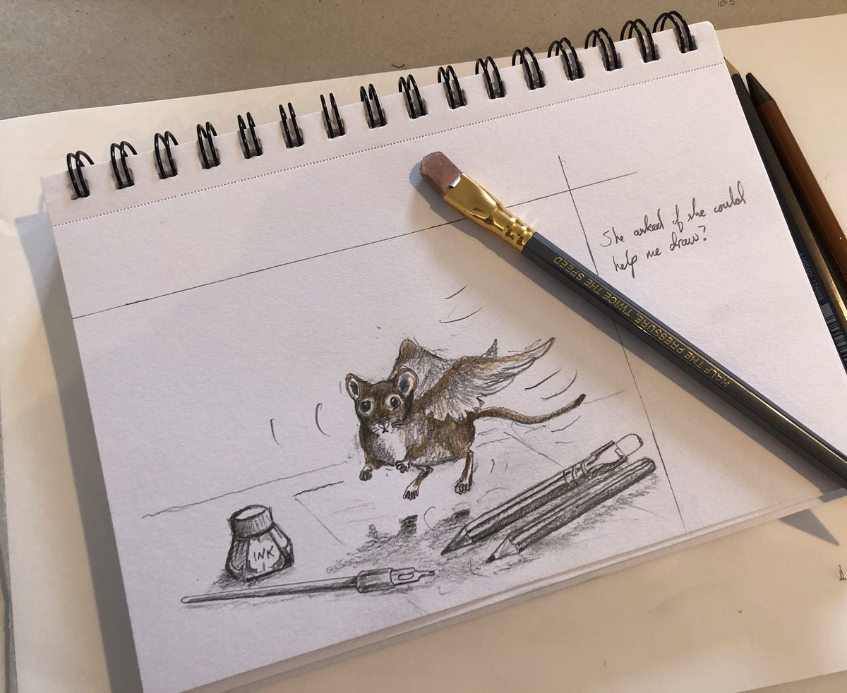 FionaThomsonArt's tweet photo. Reposted due to corrections 😉

‘She asked if she could help me draw?’

#mouse #iamdrawingabook #pencilexperiments #surprise #friend #tinymouse #2Bornot2B #palominoBlackwing #ink #picturebook https://t.co/ibJpMHmaHa