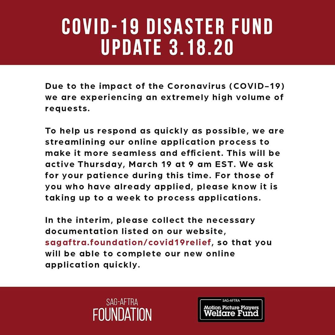 KMcKOnline's tweet photo. .@sagaftraFOUND &amp; #MPPWF have created a #Covid_19 Disaster Fund for eligible @sagaftra members who've been impacted by #covid19

INFO
https://t.co/W6nGcBoVLi

If you need help, ask. If you can help, give.

They're working quickly to make this the most streamlined process. https://t.co/pBYdYGooFj
