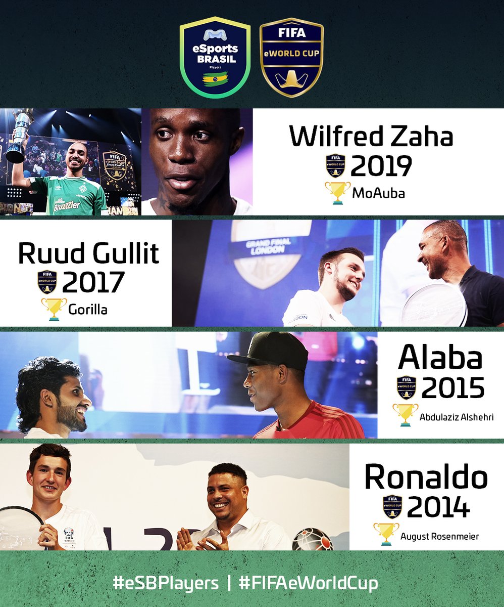 gruplayesports's tweet photo. 👀 alguns convidados especiais ao longo dos anos! Quem foi seu jogador de Bola de futebol favorito para entregar o Troféu ao #FIFAeWorldCup campeão? 🏆

#esbplayers #FIFA20 #FUT20 https://t.co/00pArtrLhW