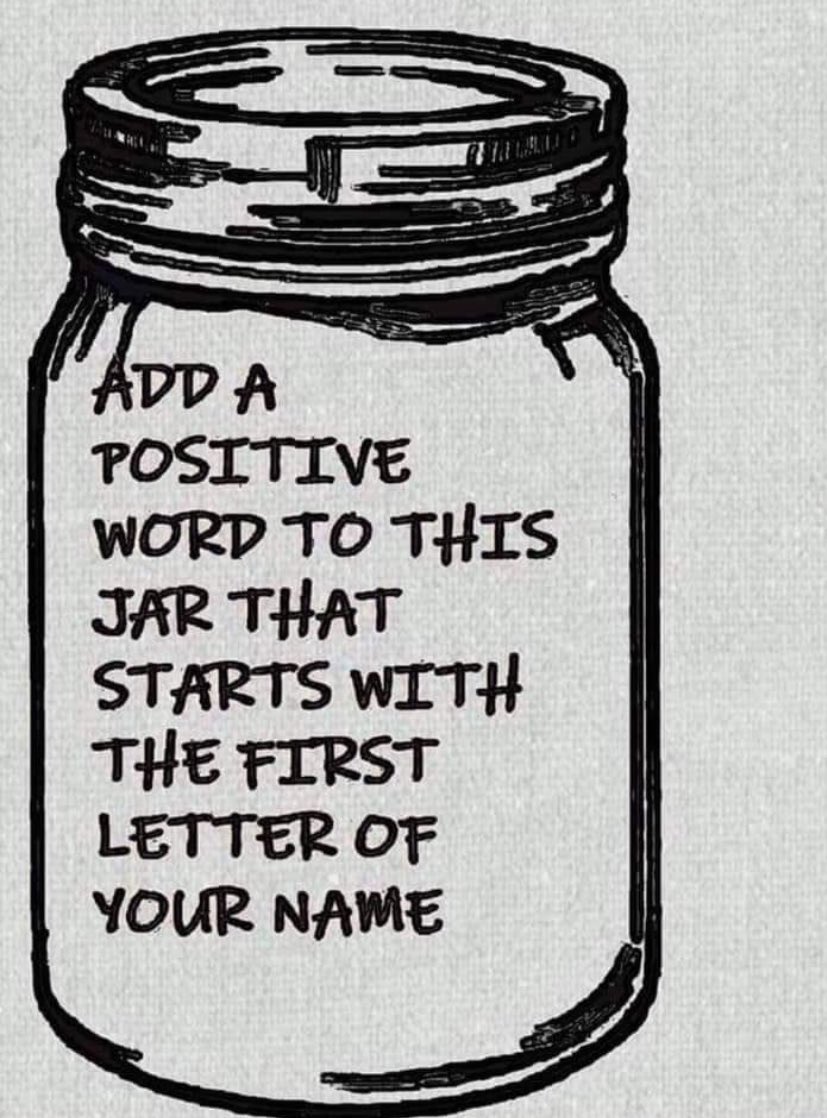 lena_asj's tweet photo. This #SundayMorning Using the first letter of your name, add a positive word to the jar #love #lead @lena_asj @LORIAKIN5 @danawaldrep #seniors2020 https://t.co/81swslYEb9