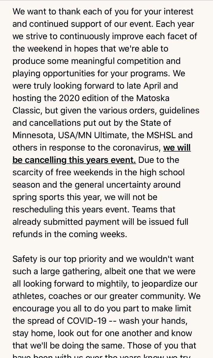🚫 🥏 

UPDATE: with the ongoing spread #COVID19, we will be cancelling this years #MatoskaClassic.

If you submitted a bid, check your emails for more words on our commitment to keeping our athletes, coaches and communities safe and our decision to cancel.

See you in 2021

🖤