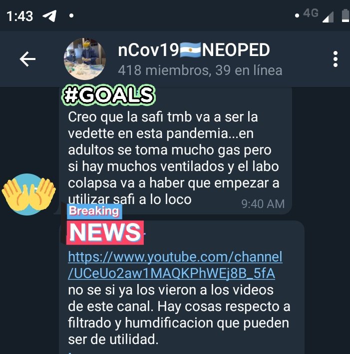 Ayer a las 22hs fue el 2do encuentro 💻 #kineNeoPed 🇦🇷 del grupo abierto de <a href="/telegram/">Telegram Messenger</a> q se armó y q ya cuenta con más de 400 miembros🥳
Si si así como escuchas👂
🗣️ + De 400 kinesiolog@s argentin@s que hacen cuidados respiratorios en pediatría y Neo 🙀🙀🙀 una #hermosalocura
