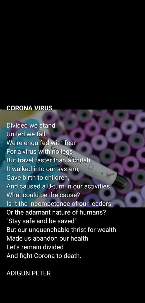 AdigunPeter7's tweet image. In order to fight corona together, we need to stay divided.... 
I'm tired of being bored... Let's stay divided and fight corona to death 
#speakingpen 
#iampeethar