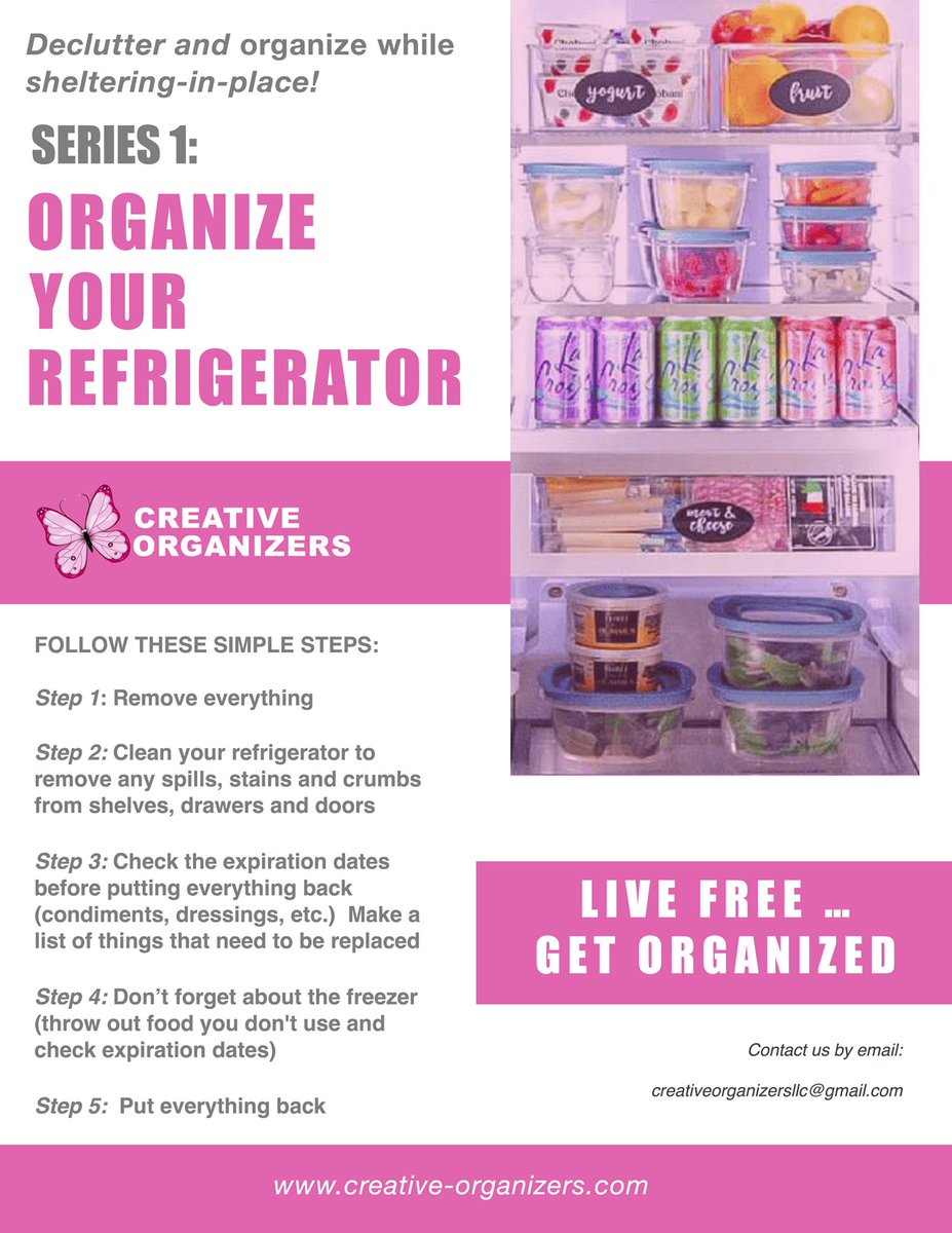 Happy Sunday!!  While we’re #shelterinplace it’s a great time to tackle those projects that we have been putting off.  We’ve put together a series to get you started.  Our first series will help you get your refrigerator organized. #declutter 
#organizedkitchen #organizedhome