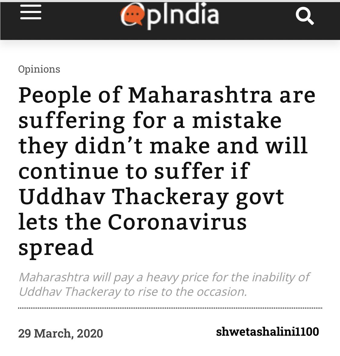 When a BJP mouthpiece run by their social media team & their leaders/spokespersons write nonsense about someone, it is definitely a badge of honour. 
BTW, we’re doing way better than the Demonetisation and the overnight unplanned lockdown. Thanks but no thanks . #WarAgainstVirus