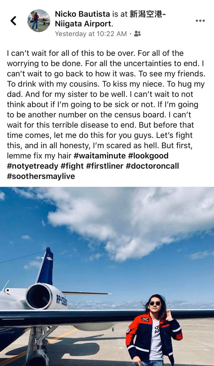 thePHcatalog's tweet photo. LOOK: Last post of Dr. Nicko Bautista before he left the world. He is one of the passengers of the said plane crash in NAIA earlier today. 

Thank you for all you’ve done for us, Dr. Nicko! May you rest in peace. 

#ThePhilippineCatalog
#UnfoldingStoriesToEveryFilipino https://t.co/Y3ChvhdlJe