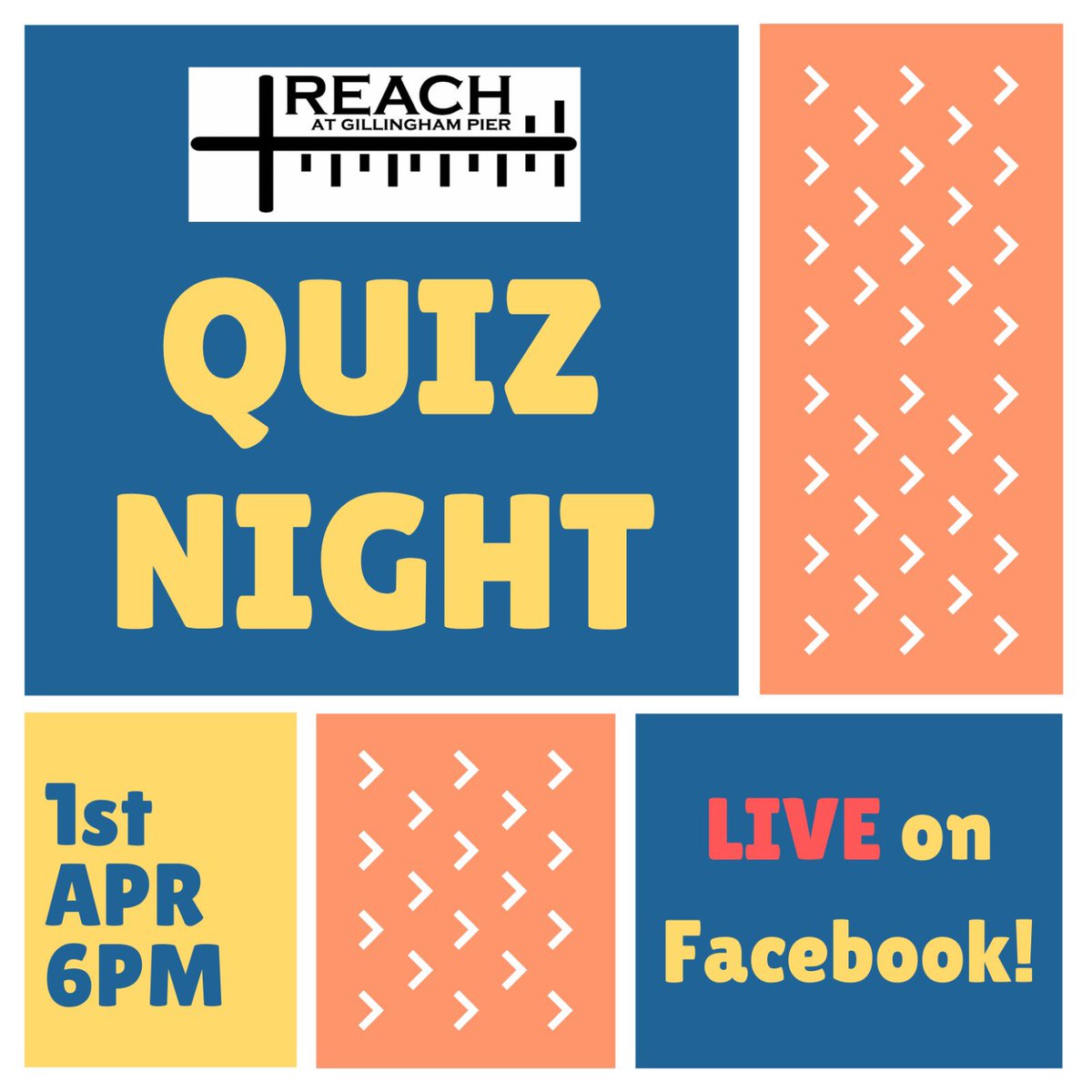 ReachPier's tweet photo. WE’RE HAVING A QUIZ live on Facebook! Come and join us - make sure you bring a drink and some pen and paper! Tag who you’re in a team with!  #quiz #familyevent #facebooklive #beontime #reachpier #chathamwaters #victorypier https://t.co/KIbQWBwFgs