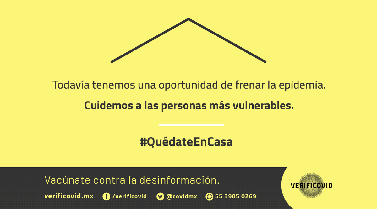 covidmx's tweet photo. Nos queda poco tiempo para frenar el avance del #coronavirus #Covid_19 en México.
Tenemos una oportunidad, por esto todas y todos te pedimos #QuédateEnCasa 🏠🏢 https://t.co/crInQLhplL